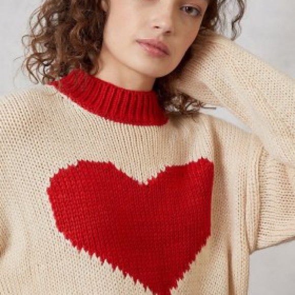 anthropologie red heart sweater 